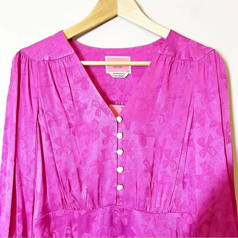 Kate Spade Jewel Button Bow Jacquard Dress Pink Size 6 NWT‎